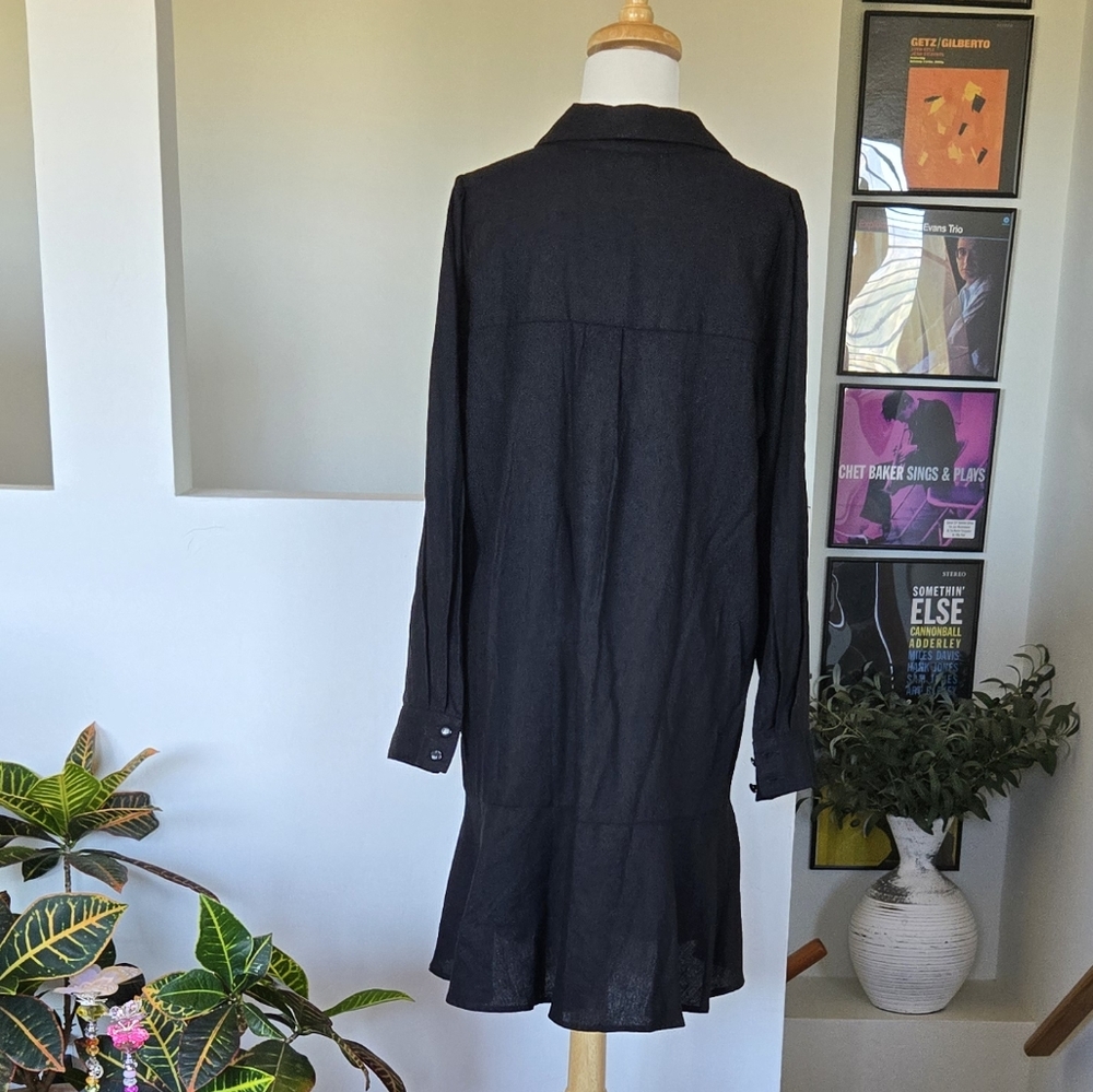 🏷️ Cynthia Rowley NY Linen Blend Black A-line Dress Size L - Picture 10 of 15